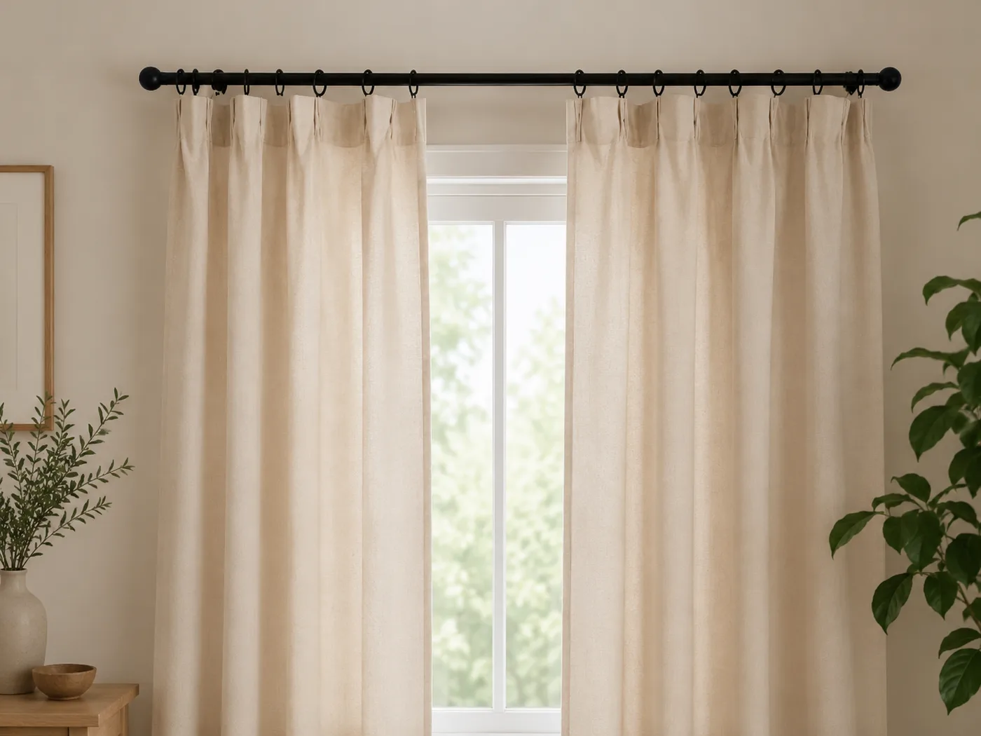 Cortinas de lienzo natural colgadas en un ambiente